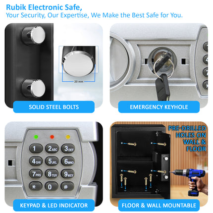 Rubik Large Digital Safe Box with Keys, RB50EGC (50x35x30cm) Black