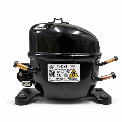 WV43YB Refrigerator Compressor 220-240V R600a for Minibar & Small Refrigerators - Black