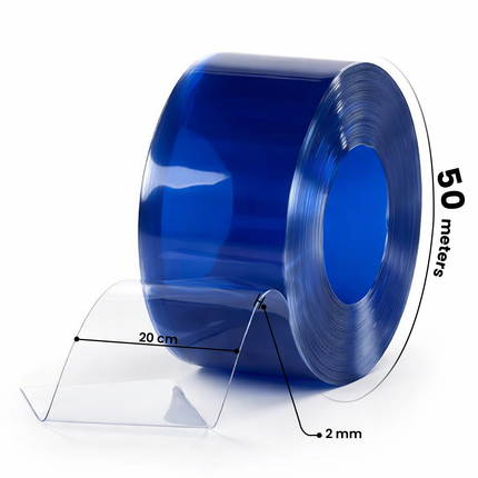 Transparent PVC Strip Roll, Clear T-Strip, 200mm x 6mm x 50m Roll, Non-Phthalate Transparent PVC