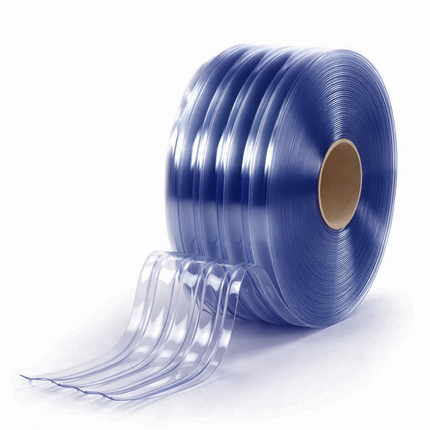 Clear PVC Strip Roll, Ribbed T-Strip, 200mm x 6mm x 50m Roll, Non-Phthalate Transparent PVC