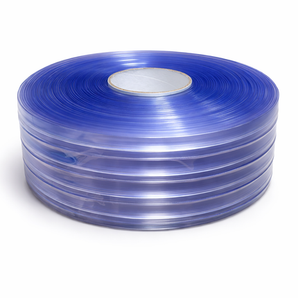 Clear PVC Strip Roll, Ribbed T-Strip, 200mm x 6mm x 50m Roll, Non-Phthalate Transparent PVC