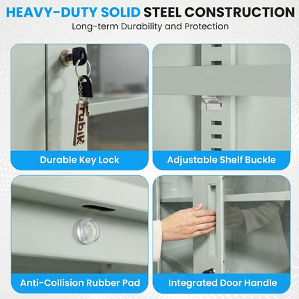 Modern Office Metal Glass Double Doors File Cabinet Steel Storage Cupboard Cabinet Grey