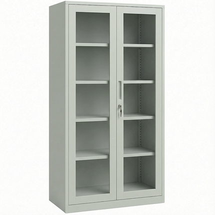 Modern Office Metal Glass Double Doors File Cabinet Steel Storage Cupboard Cabinet Grey