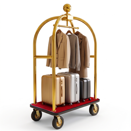 Stainless Steel Hotel Bellman Luggage Cart Anti Fingerprint Gold Titanium Coating, Luxury Platform