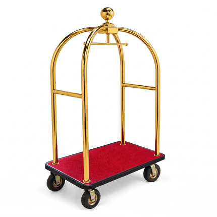 Stainless Steel Hotel Bellman Luggage Cart Anti Fingerprint Gold Titanium Coating, Luxury Platform