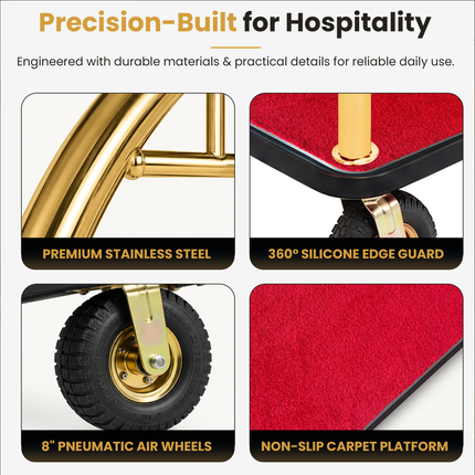 Stainless Steel Hotel Bellman Luggage Cart Anti Fingerprint Gold Titanium Coating, Luxury Platform
