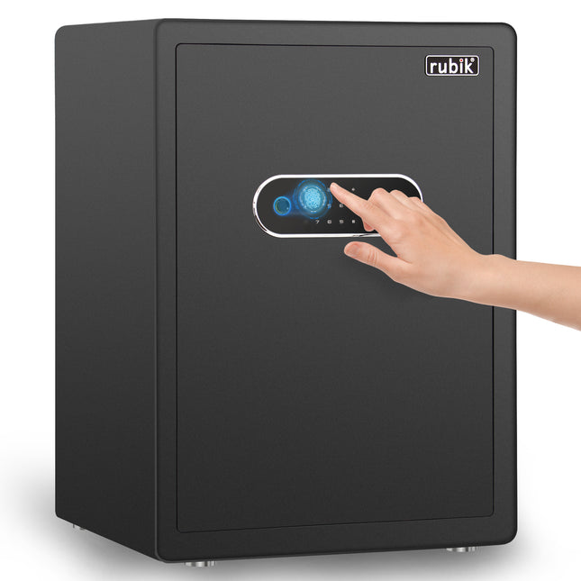Rubik Premium Fingerprint Safe Box with Optical Keypad and Keys, Motorized Lock RB-AM55 (55x40x34cm) Black