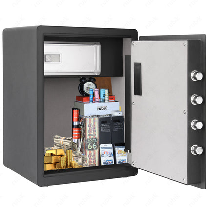 Rubik Premium Fingerprint Safe Box with Optical Keypad and Keys, Motorized Lock RB-AM55 (55x40x34cm) Black