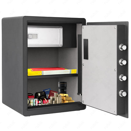 Rubik Premium Fingerprint Safe Box with Optical Keypad and Keys, Motorized Lock RB-AM55 (55x40x34cm) Black