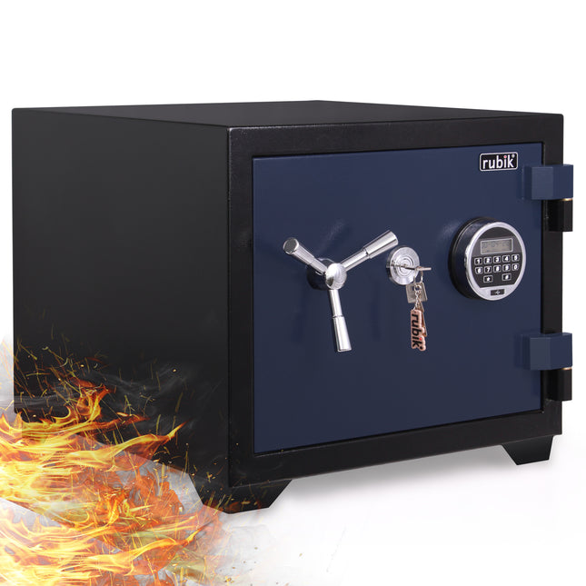 Rubik 2-Hours Fireproof Safe Box 43cm with Digital Lock & Key (RBDF-430, 63kg) Black/Blue