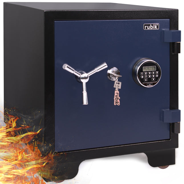 Rubik 2-Hours Fireproof Safe Box 58cm with Digital Lock & Key (RBDF-580, 110kg) Black/Blue