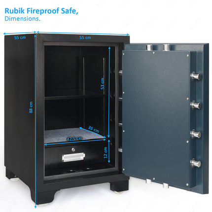 Rubik 2-Hours Fireproof Safe Box 88cm, Key Operated (RB-880LB, 180kg) Black/Blue