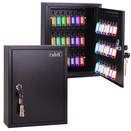 Rubik 42 Keys Safe Cabinet with Key Lock, Wall-Mounted Keys Storage Lock Box (‎RB42SK) Black