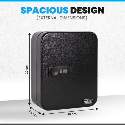 Rubik 20 Keys Safe Cabinet with Combination Lock, Wall-Mounted Keys Storage Safe RBN-20SKW Black