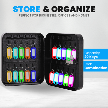 Rubik 20 Keys Safe Cabinet with Combination Lock, Wall-Mounted Keys Storage Safe RBN-20SKW Black