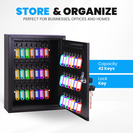 Rubik 42 Keys Safe Cabinet with Key Lock, Wall-Mounted Keys Storage Lock Box (‎RB42SK) Black
