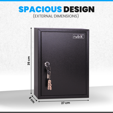 Rubik 42 Keys Safe Cabinet with Key Lock, Wall-Mounted Keys Storage Lock Box (‎RB42SK) Black