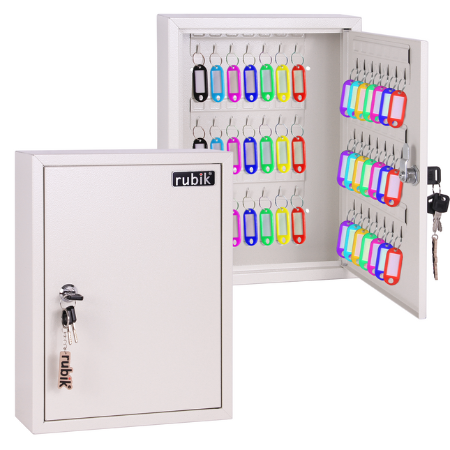 Rubik 42 Keys Safe Cabinet with Key Lock, Wall-Mounted Keys Storage Lock Box (‎RB42SK) White