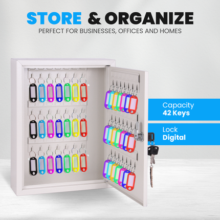 Rubik 42 Keys Safe Cabinet with Key Lock, Wall-Mounted Keys Storage Lock Box (‎RB42SK) White