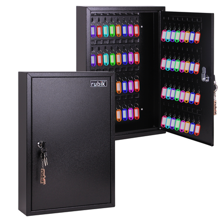 Rubik 64 Keys Safe Cabinet with Key Lock, Wall-Mounted Keys Storage Lock Box (‎RB64SK) Black