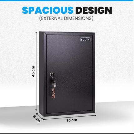 Rubik 64 Keys Safe Cabinet with Key Lock, Wall-Mounted Keys Storage Lock Box (‎RB64SK) Black