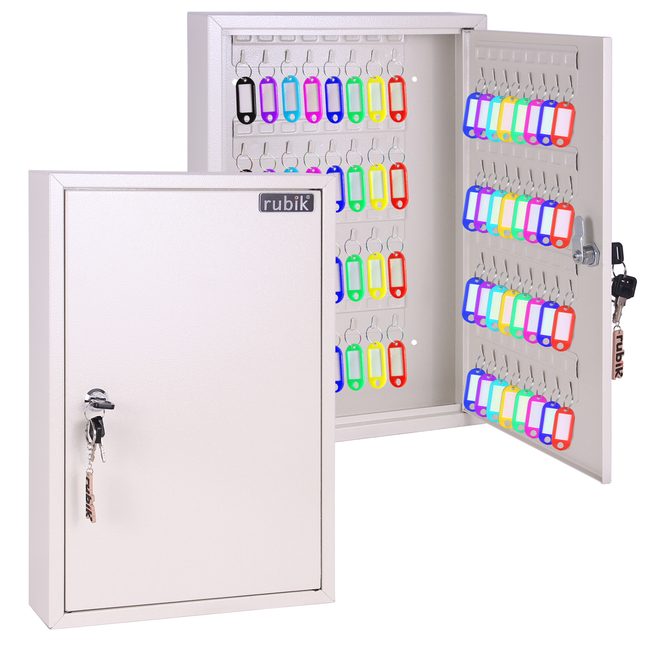Rubik 64 Keys Safe Cabinet with Key Lock, Wall-Mounted Keys Storage Lock Box (‎RB64SK) White
