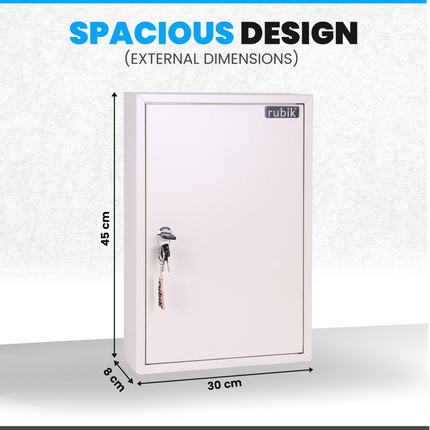 Rubik 64 Keys Safe Cabinet with Key Lock, Wall-Mounted Keys Storage Lock Box (‎RB64SK) White