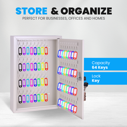 Rubik 64 Keys Safe Cabinet with Key Lock, Wall-Mounted Keys Storage Lock Box (‎RB64SK) White