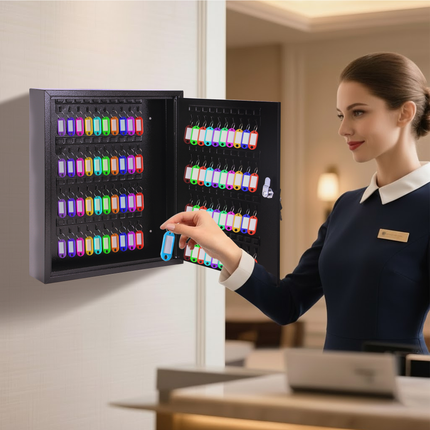 Rubik 80 Keys Safe Cabinet with Key Lock, Wall-Mounted Keys Storage Lock Box (‎RB80SK) Black