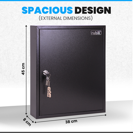 Rubik 80 Keys Safe Cabinet with Key Lock, Wall-Mounted Keys Storage Lock Box (‎RB80SK) Black
