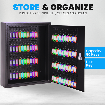 Rubik 80 Keys Safe Cabinet with Key Lock, Wall-Mounted Keys Storage Lock Box (‎RB80SK) Black