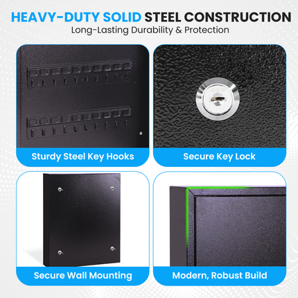 Rubik 80 Keys Safe Cabinet with Key Lock, Wall-Mounted Keys Storage Lock Box (‎RB80SK) Black