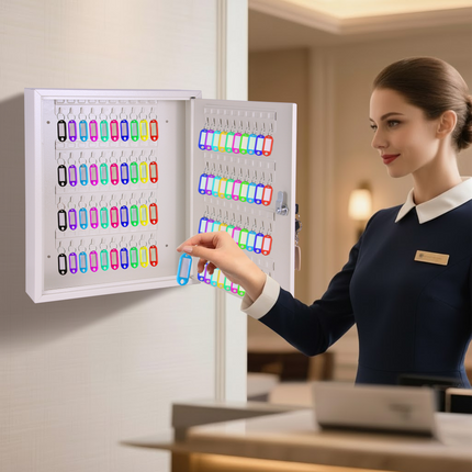 Rubik 80 Keys Safe Cabinet with Key Lock, Wall-Mounted Keys Storage Lock Box (‎RB80SK) White