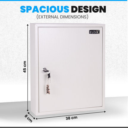 Rubik 80 Keys Safe Cabinet with Key Lock, Wall-Mounted Keys Storage Lock Box (‎RB80SK) White