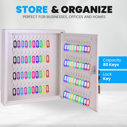Rubik 80 Keys Safe Cabinet with Key Lock, Wall-Mounted Keys Storage Lock Box (‎RB80SK) White