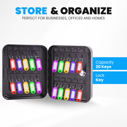 Rubik 20 Keys Safe Cabinet with Key Lock, Wall-Mounted Keys Storage Lock Box RBKS-20SKW Black