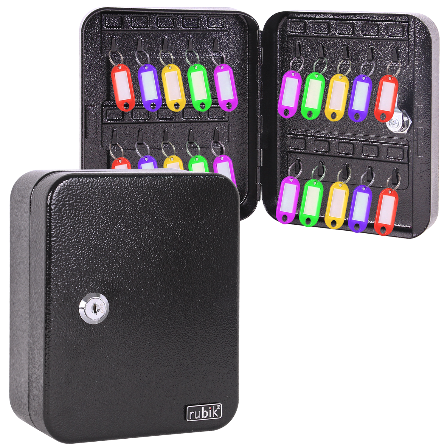 Black Rounded Storage Key Rubik 20 Keys Safe Cabinet with Key Lock, Wall-Mounted Keys Storage Lo ...