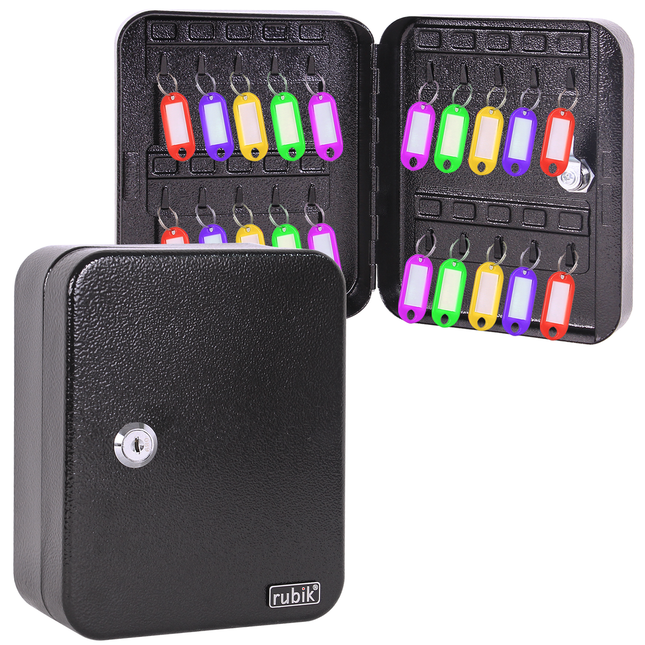 Rubik 20 Keys Safe Cabinet with Key Lock, Wall-Mounted Keys Storage Lock Box RBKS-20SKW Black