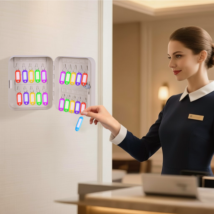 Rubik 20 Keys Safe Cabinet with Key Lock, Wall-Mounted Keys Storage Lock Box RBKS-20SKW White