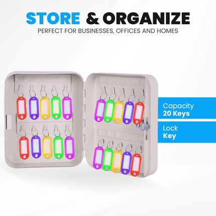 Rubik 20 Keys Safe Cabinet with Key Lock, Wall-Mounted Keys Storage Lock Box RBKS-20SKW White