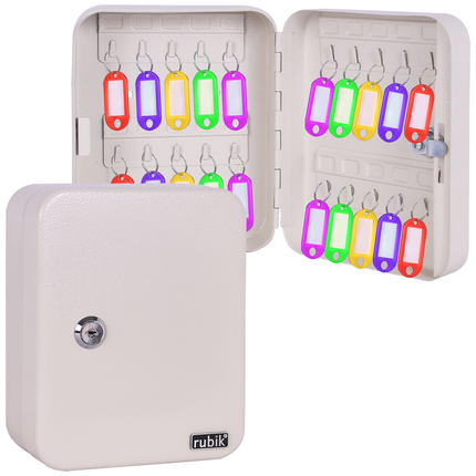Rubik 20 Keys Safe Cabinet with Key Lock, Wall-Mounted Keys Storage Lock Box RBKS-20SKW White