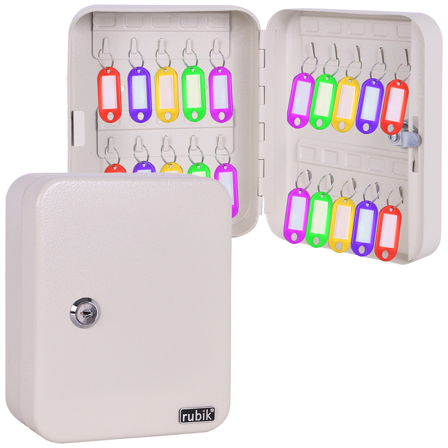 Rubik 20 Keys Safe Cabinet with Key Lock, Wall-Mounted Keys Storage Lock Box RBKS-20SKW White