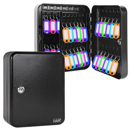 Rubik 48 Keys Safe Cabinet with Key Lock, Wall-Mounted Keys Storage Lock Box RBKS-48SKW Black