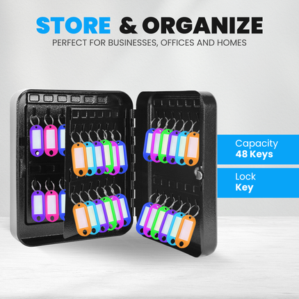 Rubik 48 Keys Safe Cabinet with Key Lock, Wall-Mounted Keys Storage Lock Box RBKS-48SKW Black