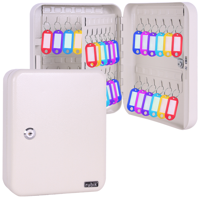 Rubik 48 Keys Safe Cabinet with Key Lock, Wall-Mounted Keys Storage Lock Box RBKS-48SKW White