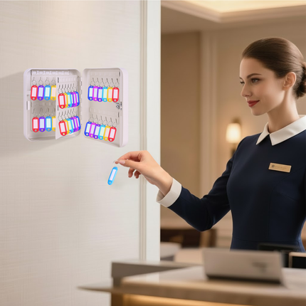 Rubik 48 Keys Safe Cabinet with Key Lock, Wall-Mounted Keys Storage Lock Box RBKS-48SKW White