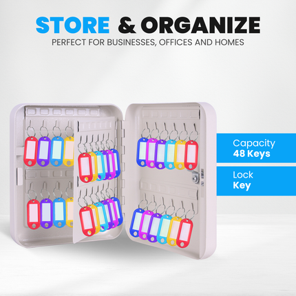 Rubik 48 Keys Safe Cabinet with Key Lock, Wall-Mounted Keys Storage Lock Box RBKS-48SKW White