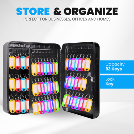 Rubik 93 Keys Safe Cabinet with Key Lock, Wall-Mounted Keys Storage Lock Box RBKS-93SKW Black