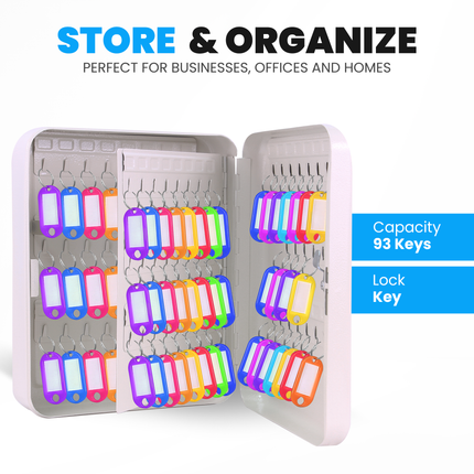 Rubik 93 Keys Safe Cabinet with Key Lock, Wall-Mounted Keys Storage Lock Box RBKS-93SKW White