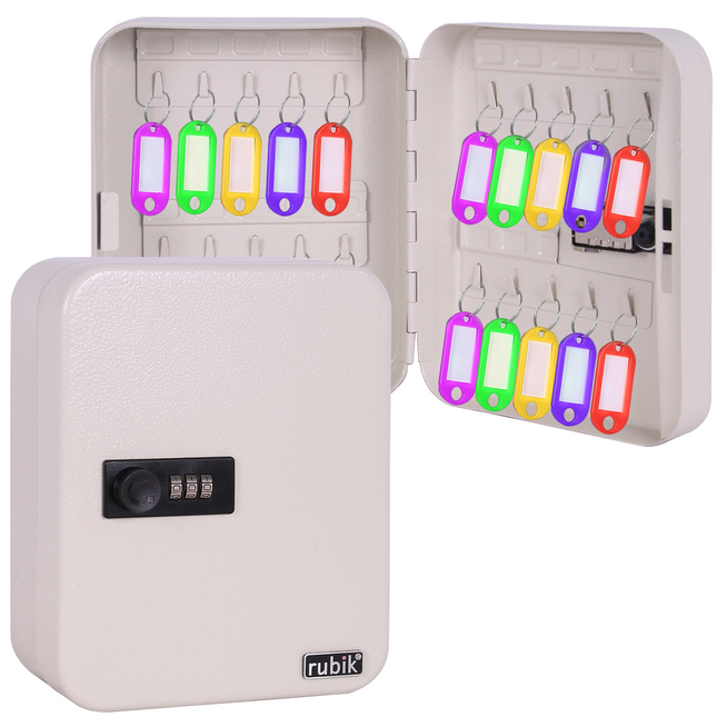 Rubik 20 Keys Safe Cabinet with Combination Lock, Wall-Mounted Keys Storage Safe RBN-20SKW White